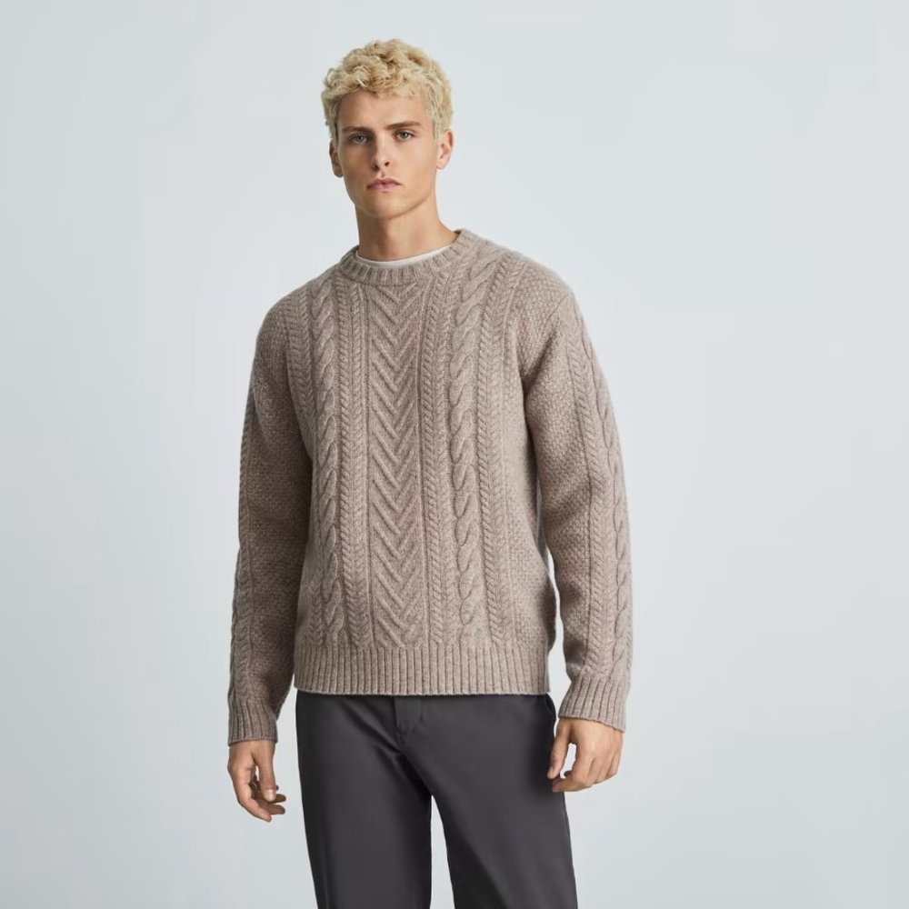 Everlane Felted Merino Cable-Knit Crew (M)